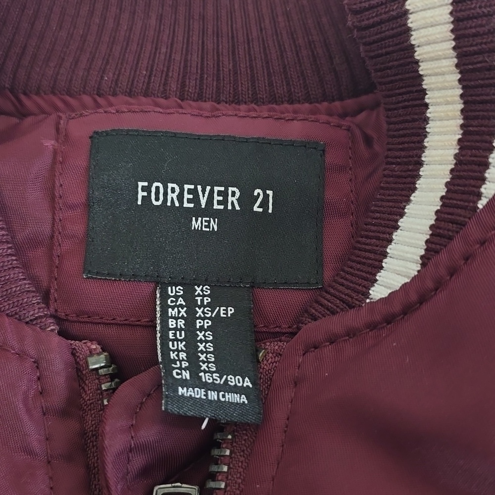 Forever 21 Men Longline Bomber Jacket Burgundy Size XS - Picture 13 of 15